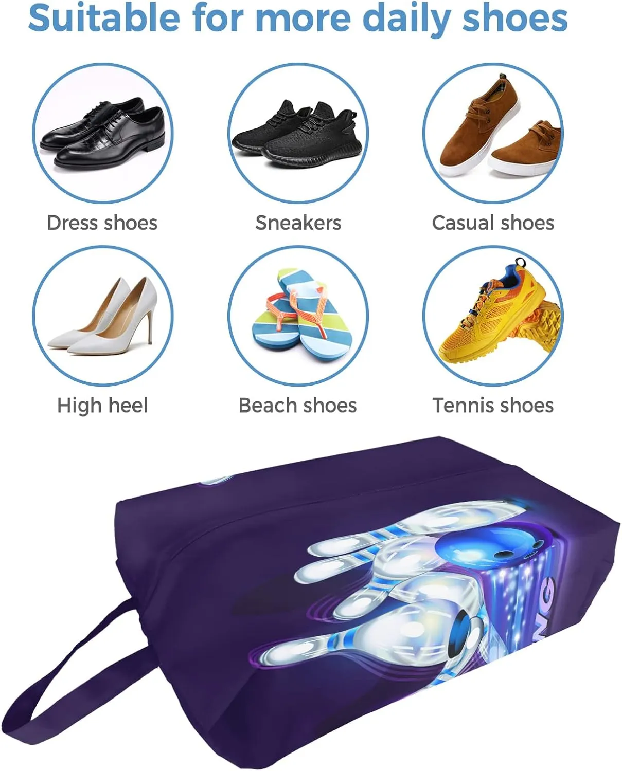Bowling Sport Shoe Bags for Travel Gym Golf, Waterproof Shoe Bag with Zipper Closure, Blue Bowling Ball Purple Ombre Large Shoe Organizer Packing Bags Shoe Pouch for Women Men 17.7"x9.8"