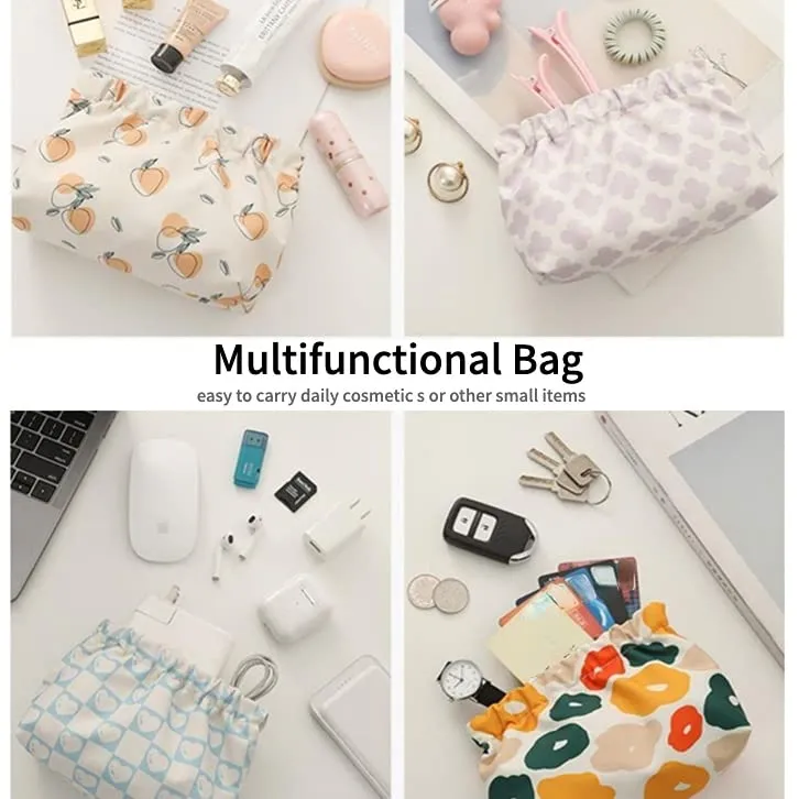 Canvas Makeup Bags Cosmetic Bag for Women Travel Toiletry Bag Accessories Organizer (Beige Blue Purple)