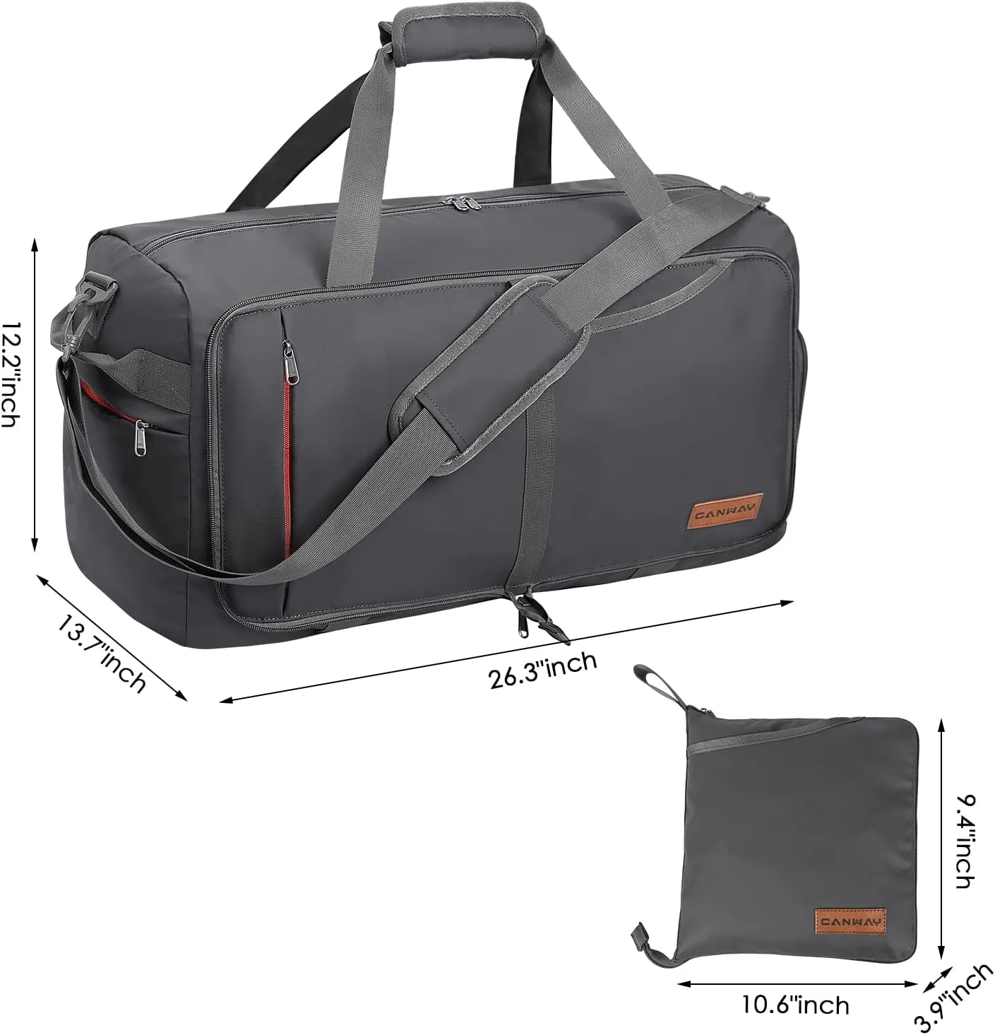 CANWAY 65L Travel Duffel Bag, [New Version] Foldable Large Duffle Bag with Shoes Compartment | Weekender Bag for Men & Women, Waterproof & Tear Resistant-Grey