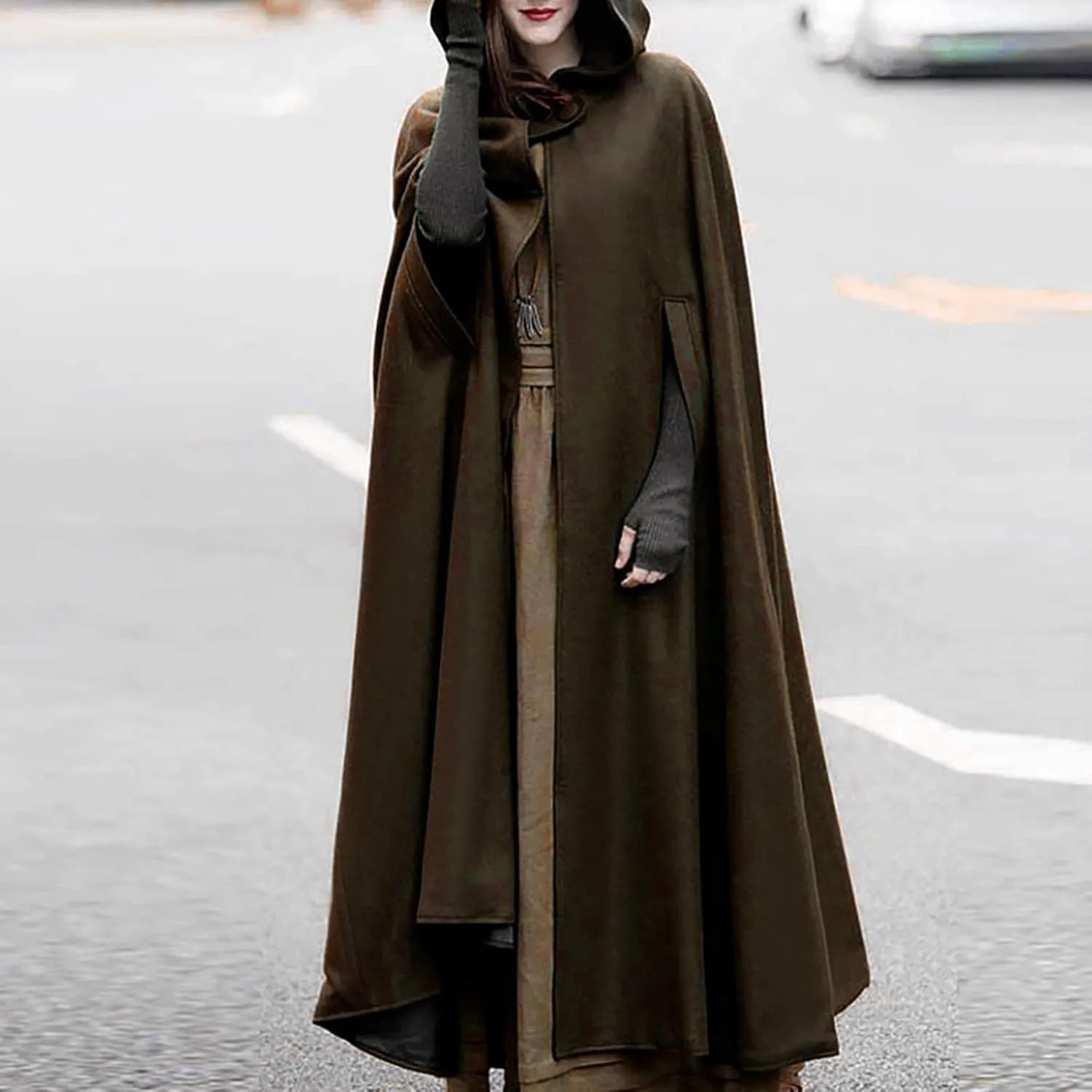 Cape for Women Hooded Cloak Open Front Long Cardigan Jacket Christmas Halloween Cosplay Party Costumes Outerwear