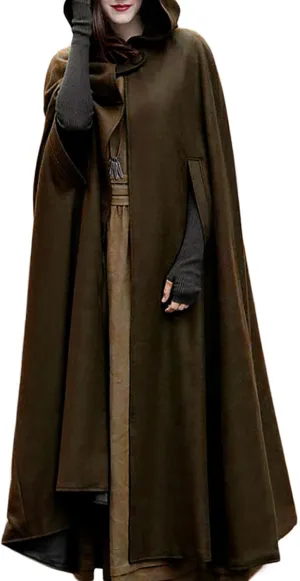 Cape for Women Hooded Cloak Open Front Long Cardigan Jacket Christmas Halloween Cosplay Party Costumes Outerwear