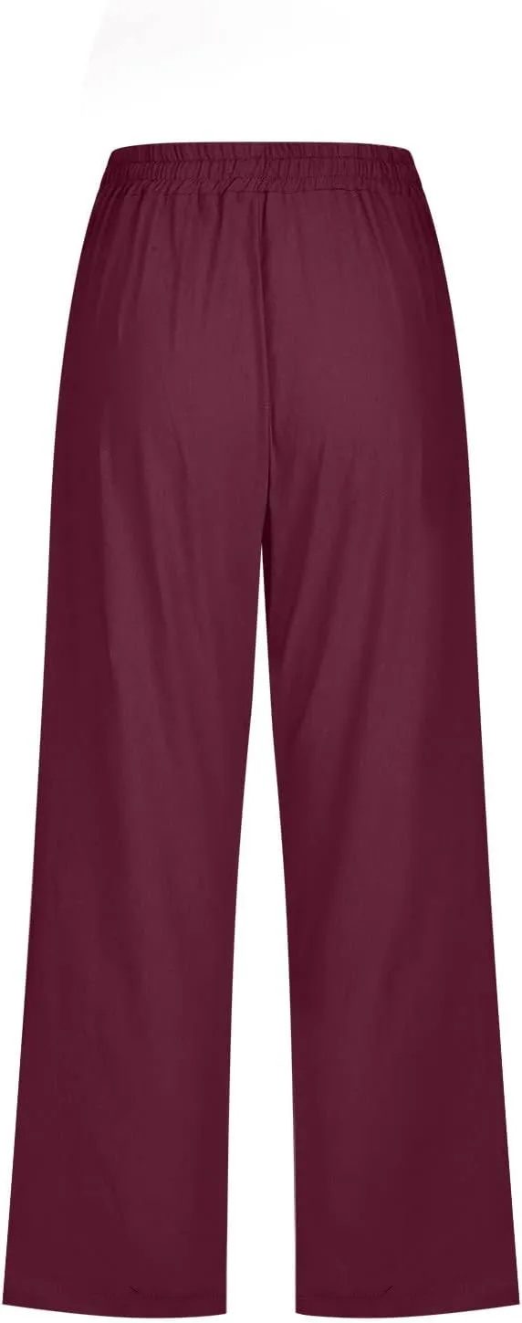 Capri Pants for Women Summer Cotton Linen Pant Casual Beach Capris Lounge Wide Leg Cropped Trousers Pant with Pockets