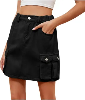 Cargo Skirt for Women Summer Casual Denim Jean Skirt Mini Low Waist Button Bodycon Y2K Flap Pockets Skirts Shorts