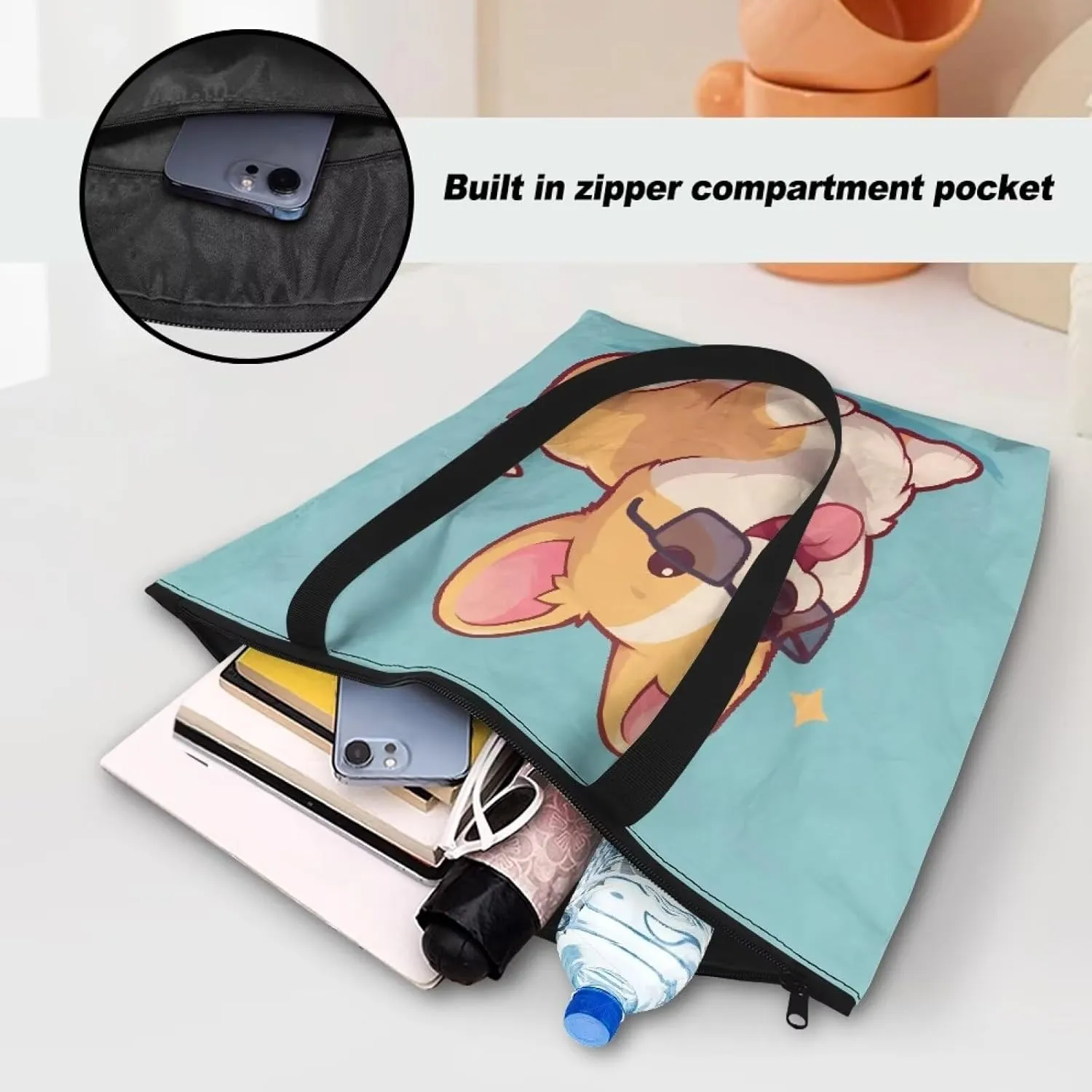 Cartoon Animal Puppy Cat Paper Tote Bags, Halloween Skull Gothic Spider Web Handbag, Aesthetic Art Commute Bag