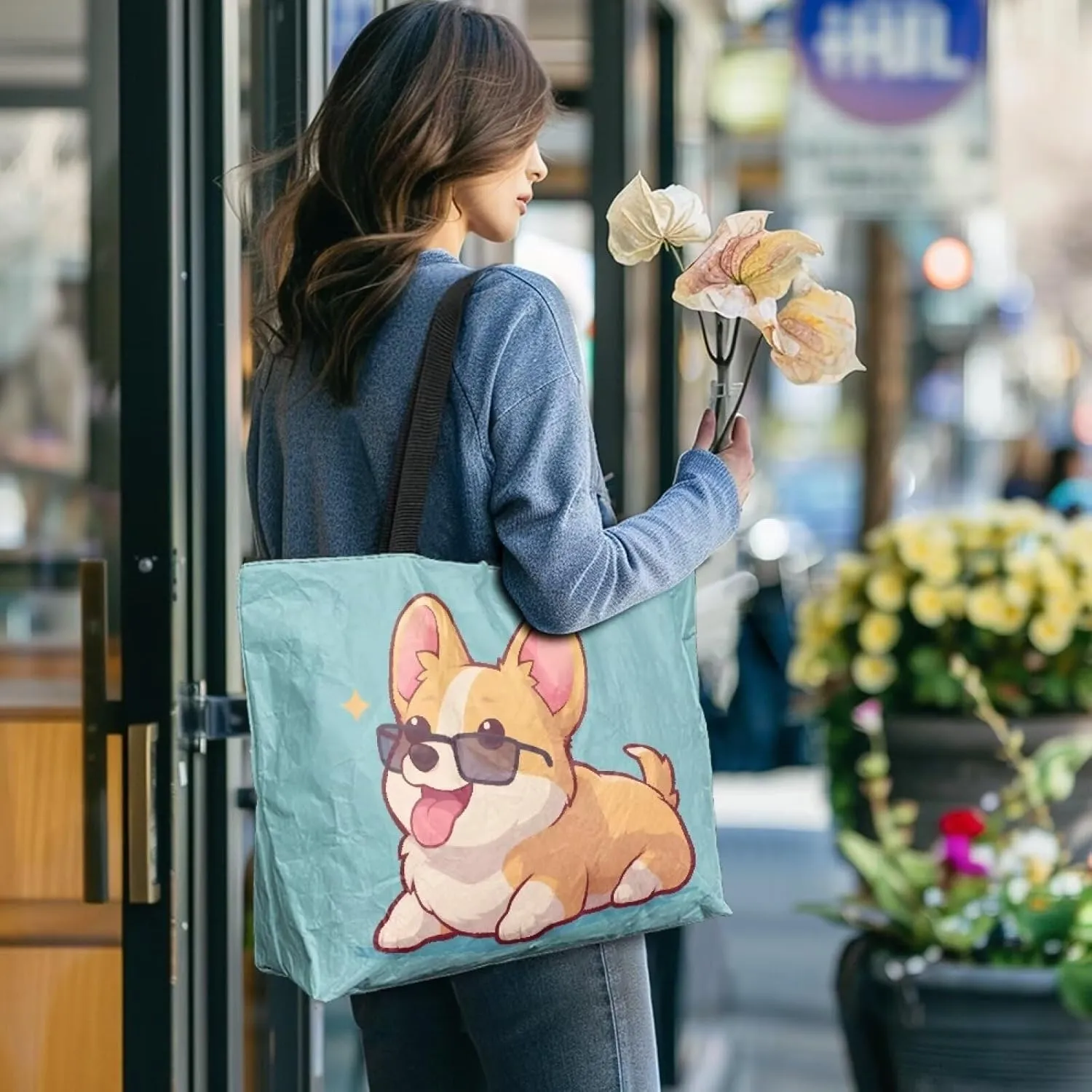 Cartoon Animal Puppy Cat Paper Tote Bags, Halloween Skull Gothic Spider Web Handbag, Aesthetic Art Commute Bag
