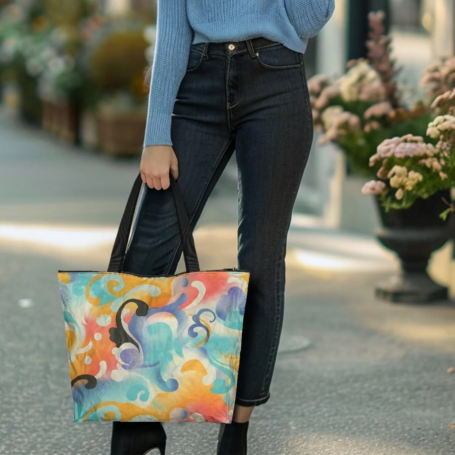 Cartoon Animal Puppy Cat Paper Tote Bags, Halloween Skull Gothic Spider Web Handbag, Aesthetic Art Commute Bag