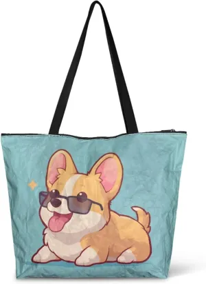 Cartoon Animal Puppy Cat Paper Tote Bags, Halloween Skull Gothic Spider Web Handbag, Aesthetic Art Commute Bag