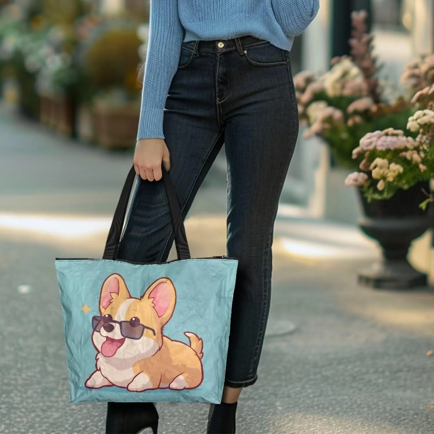 Cartoon Animal Puppy Cat Paper Tote Bags, Halloween Skull Gothic Spider Web Handbag, Aesthetic Art Commute Bag