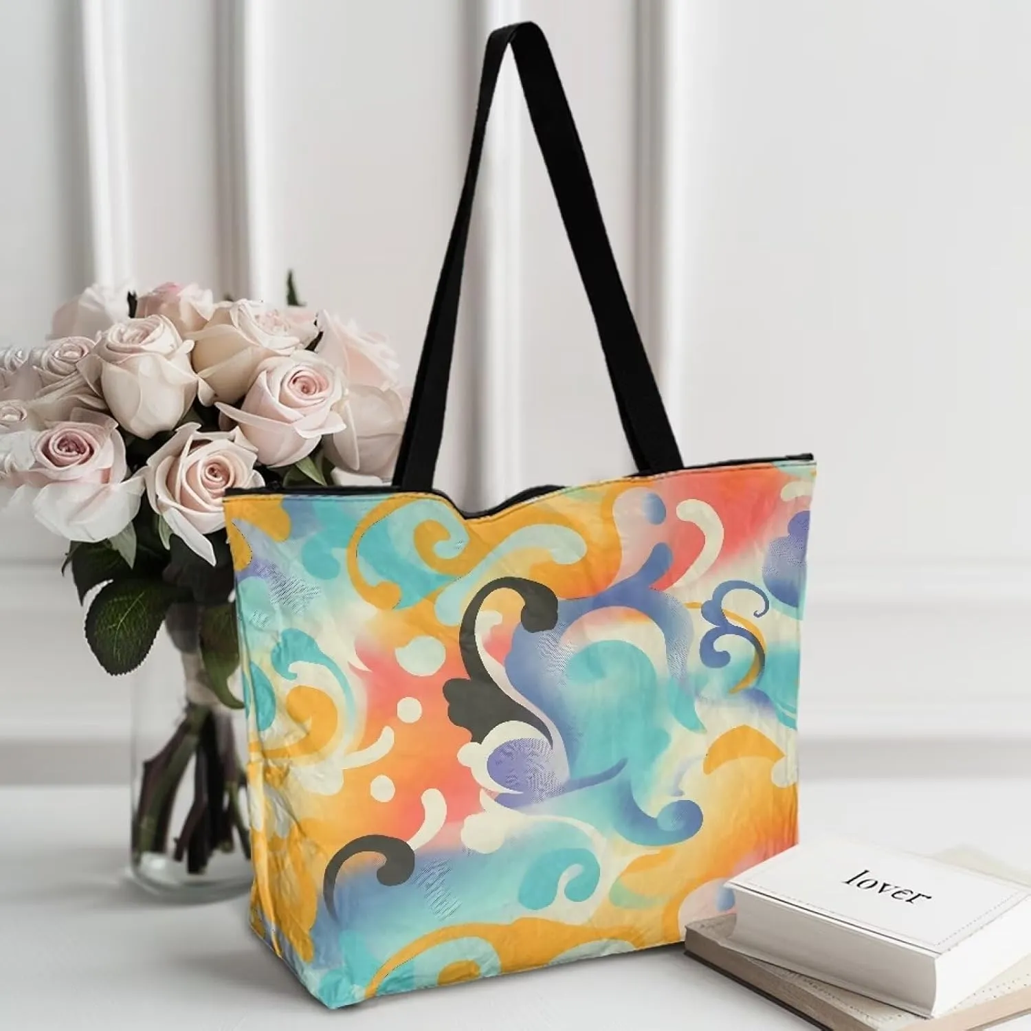 Cartoon Animal Puppy Cat Paper Tote Bags, Halloween Skull Gothic Spider Web Handbag, Aesthetic Art Commute Bag