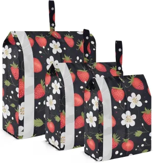 Cartoon Strawberries Flower Packing Cubes for Travel 3 Set Compression Bags Luggage Accessories for Travel Essentials