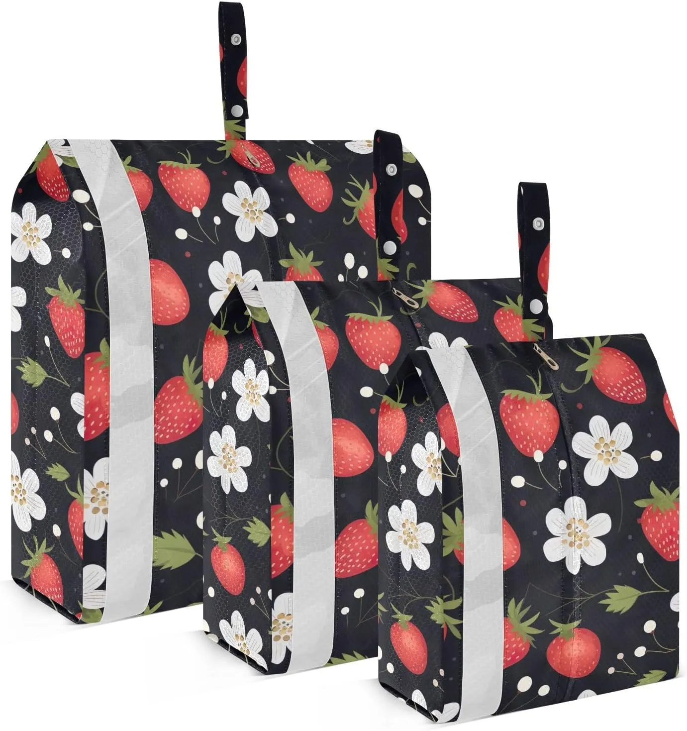 Cartoon Strawberries Flower Packing Cubes for Travel 3 Set Compression Bags Luggage Accessories for Travel Essentials