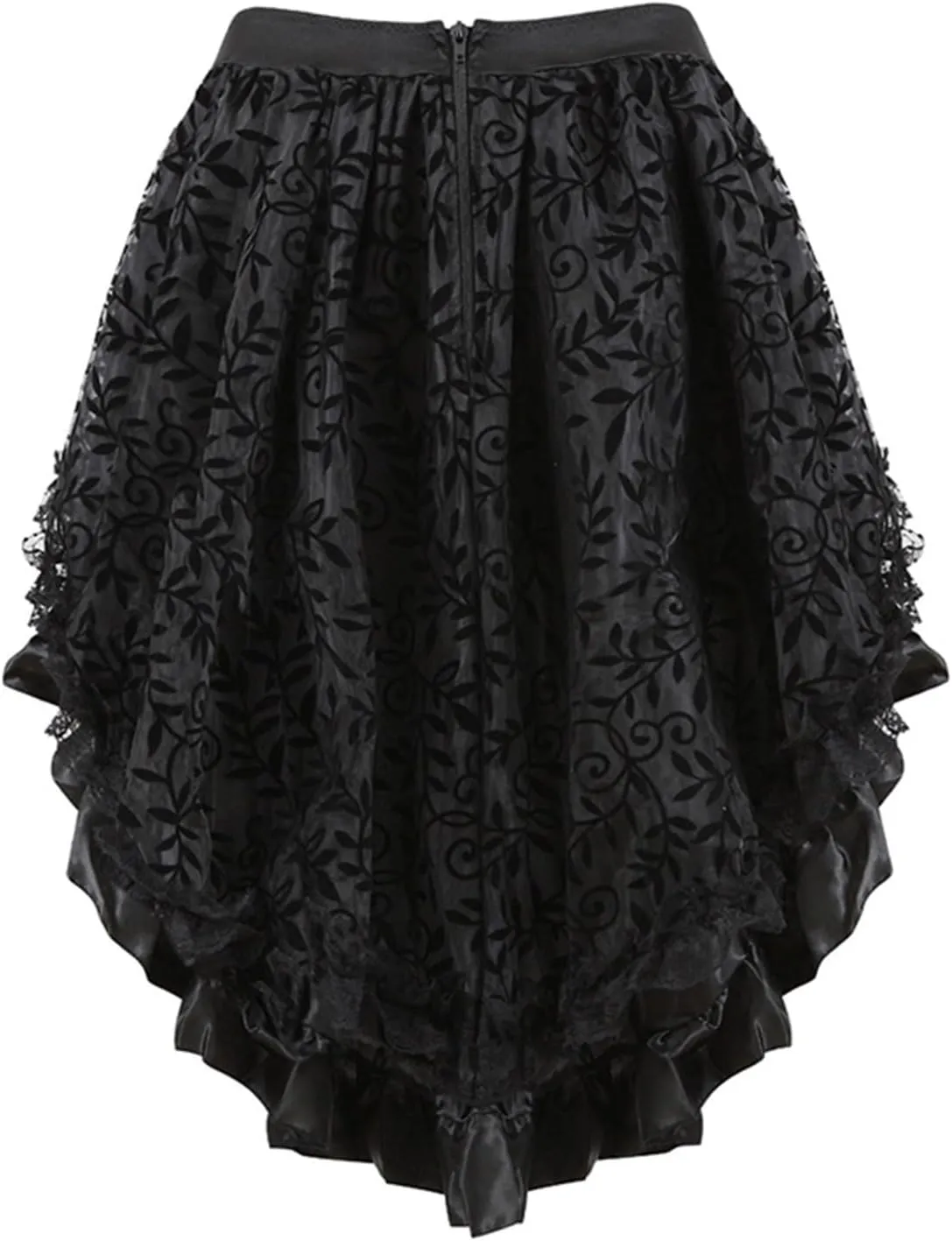 Casual Skirts for Women High Waisted Velvet Trim Elastic Waist A-Line Midi Skirt with Zipper Detail and Irregular Hem
