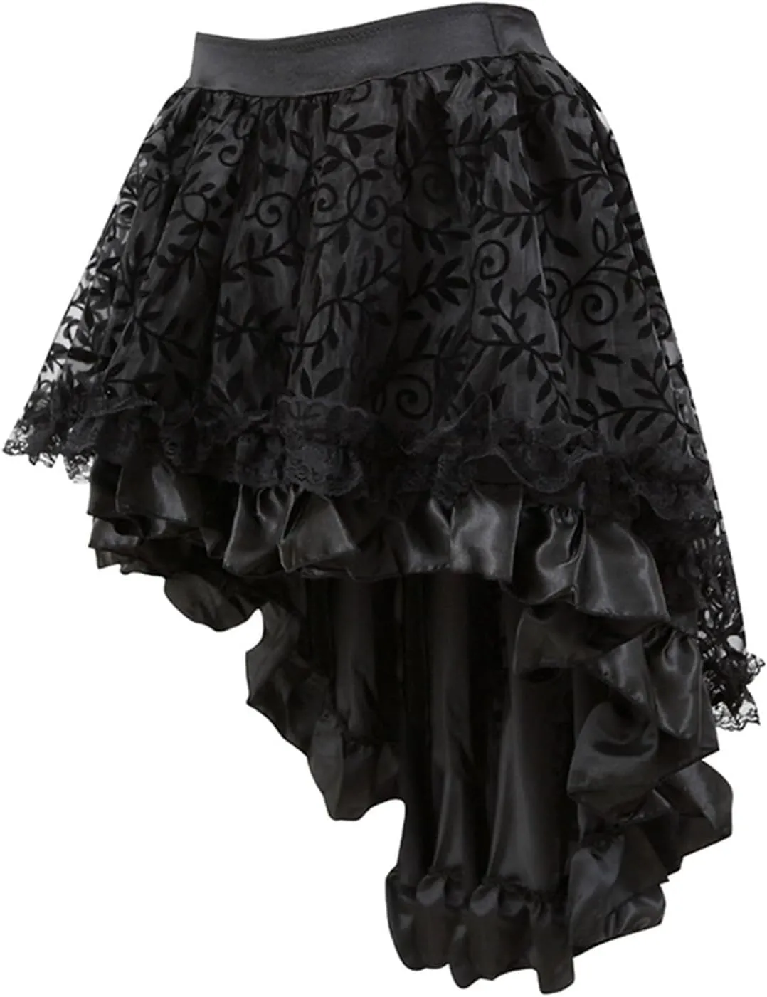 Casual Skirts for Women High Waisted Velvet Trim Elastic Waist A-Line Midi Skirt with Zipper Detail and Irregular Hem