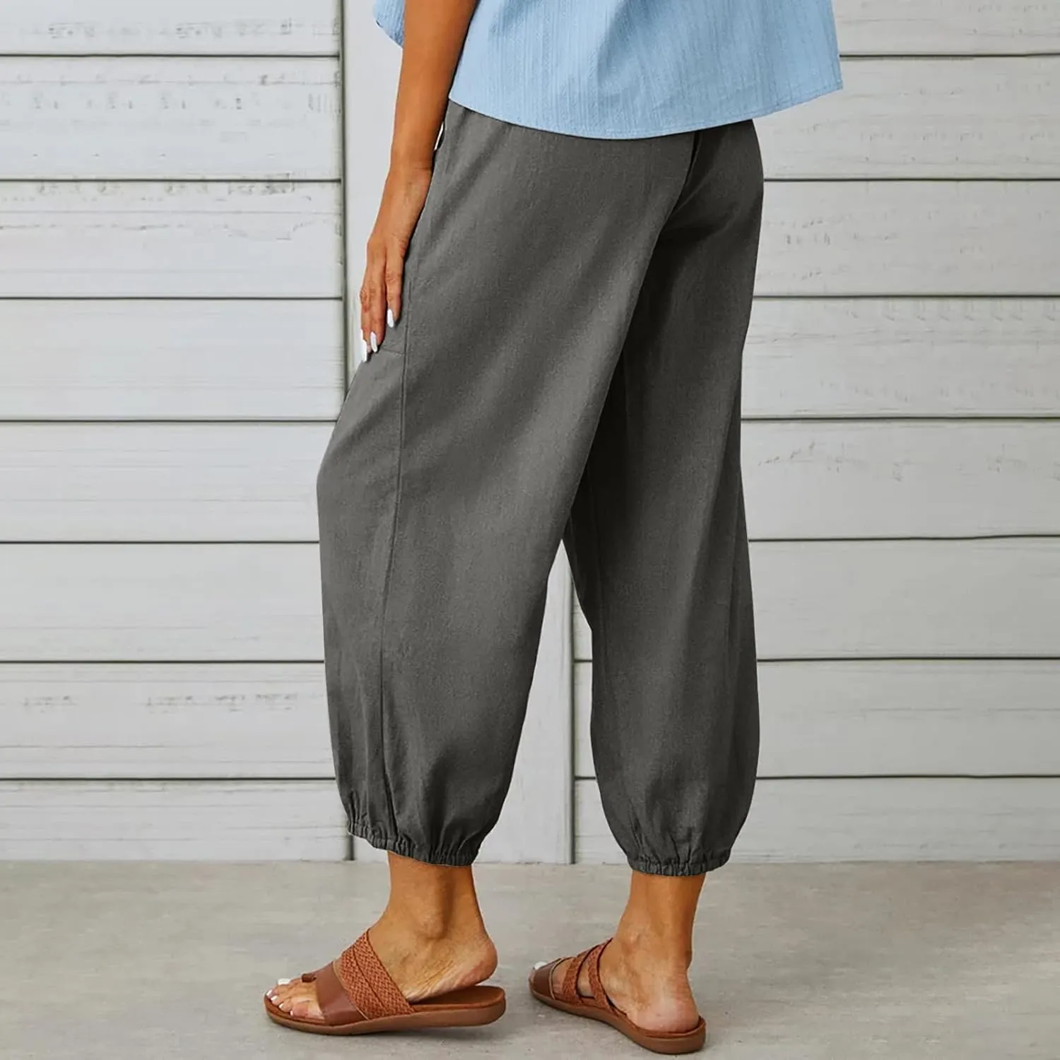 Ceboyel Womens Drawstring Linen Pants High Waist Boho Pant Summer Casual Trousers Dressy Casual Beach Outfits 2023