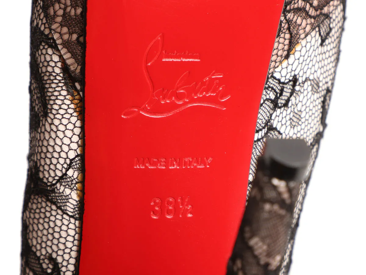 Christian Louboutin Pink Satin and Black Lace Platform Pumps