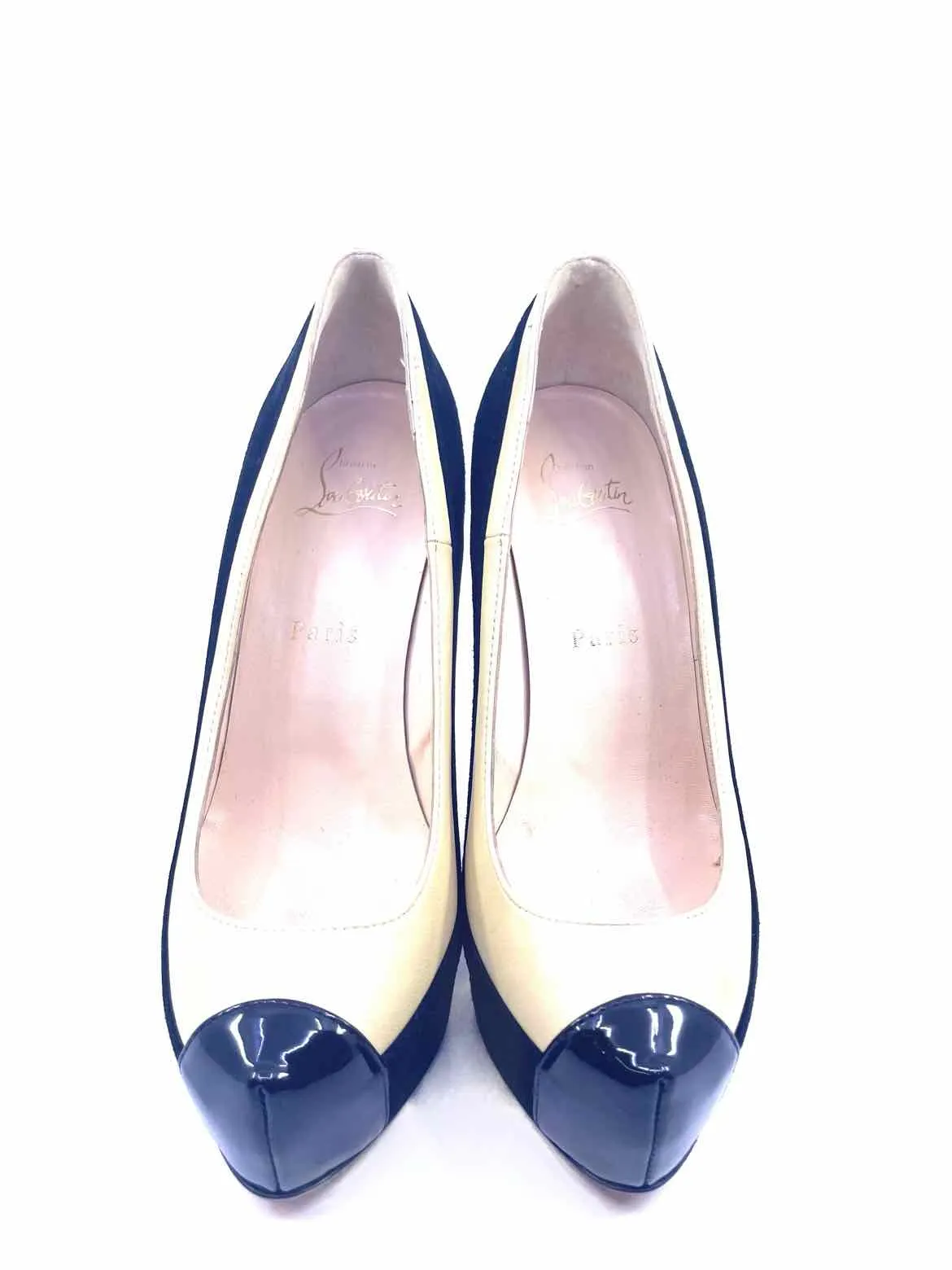 CHRISTIAN LOUBOUTIN Size 7 Black, Cream Suede Solid Pumps