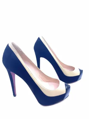 CHRISTIAN LOUBOUTIN Size 7 Black, Cream Suede Solid Pumps