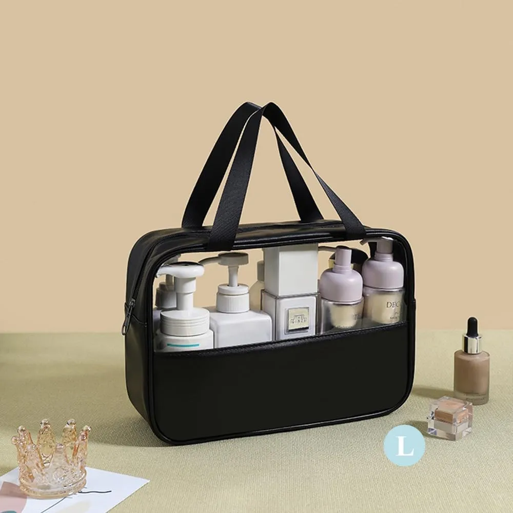 Clear Makeup Bag, Large Clear Toiletry Bag for Travel, Portable Toiletry Bag for Men, Water-repellent Travel Bag Set of 3 (Solid Black)