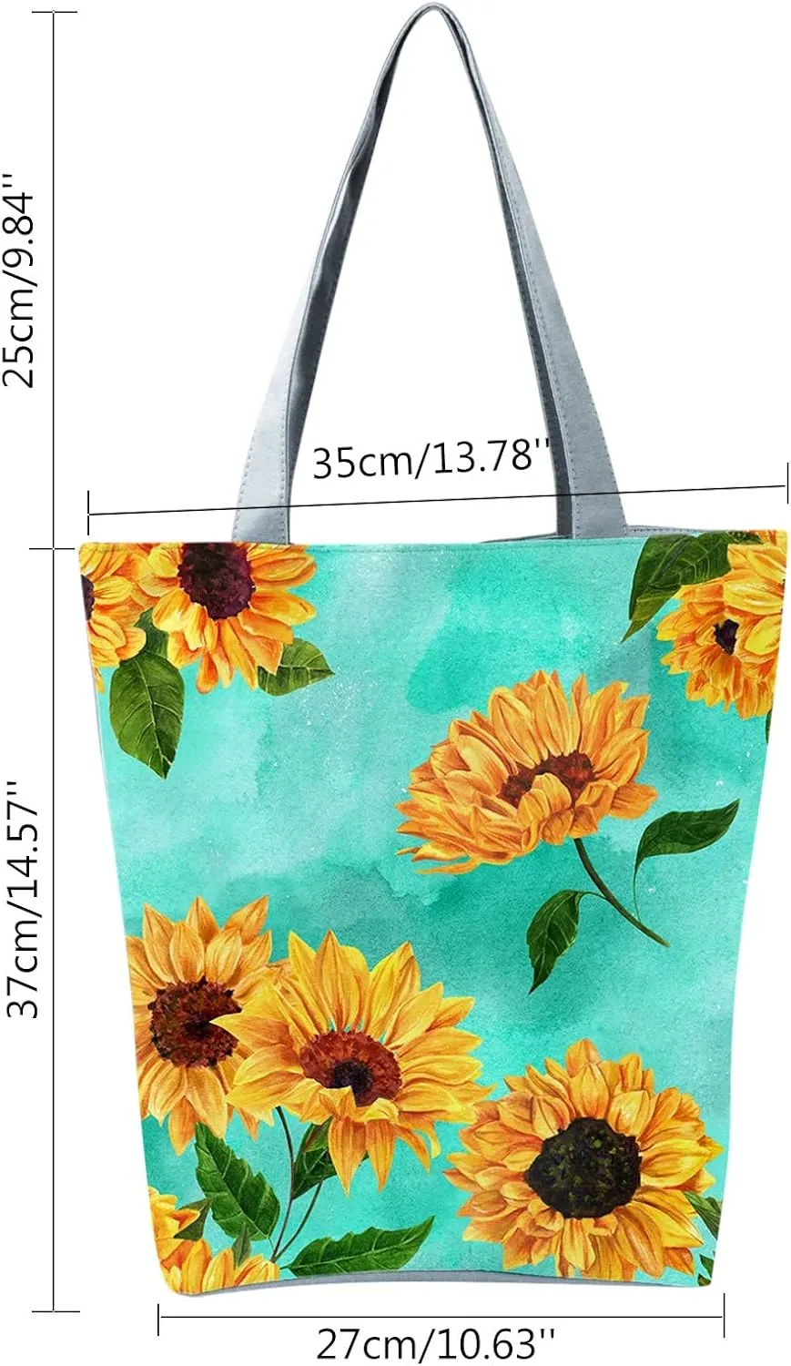 Clutch Saddle Bag New Women's Slouchy Large Capacity Zippered Sunflower Printed Shoulder Bag
