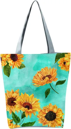 Clutch Saddle Bag New Women's Slouchy Large Capacity Zippered Sunflower Printed Shoulder Bag