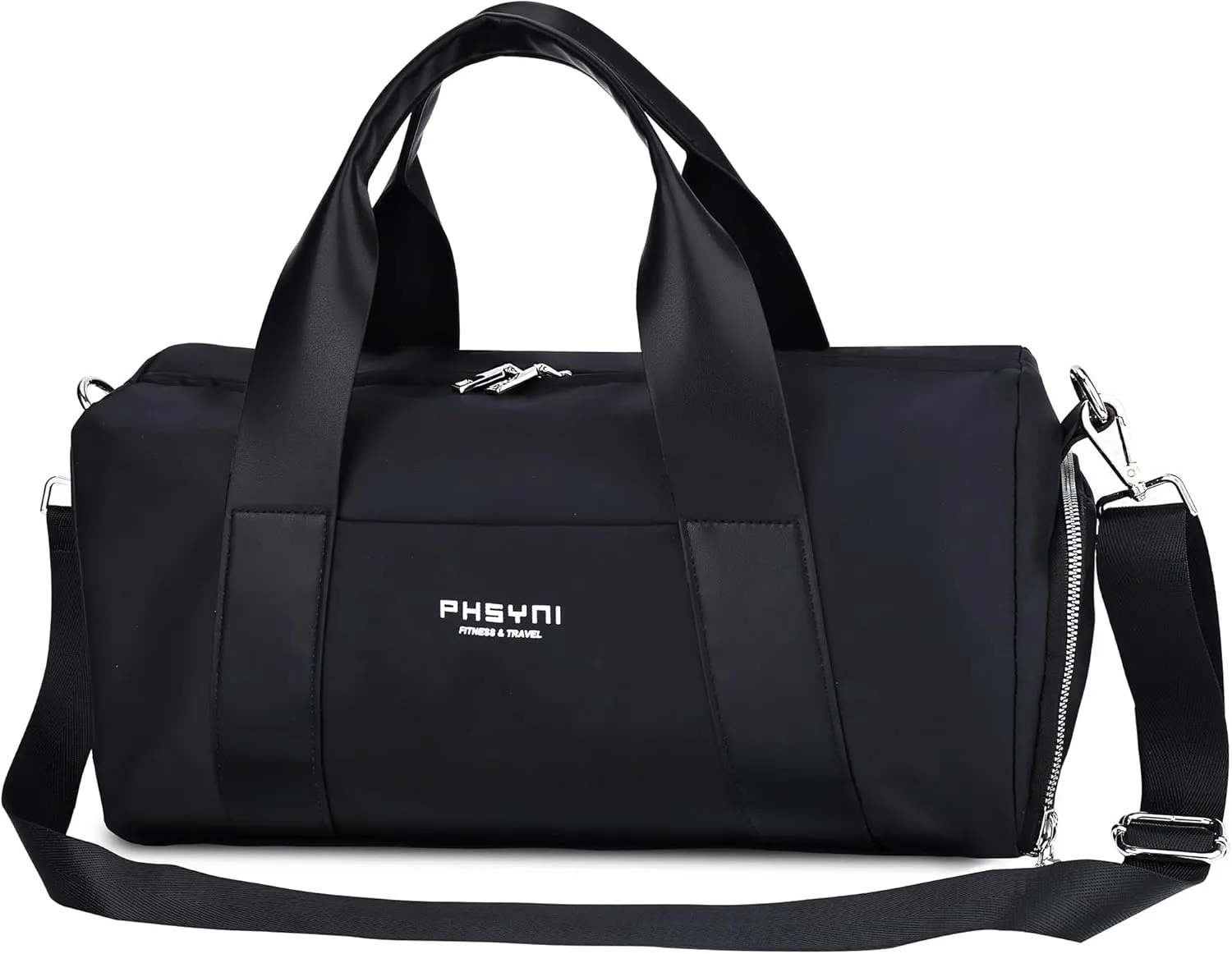 Compact Sports Gym Bag for Women and Men, Cute Mini Duffle Bag with Wet Pocket & Shoes Compartment, Personal Item Travel Workout Bag, 16"-Small, Black
