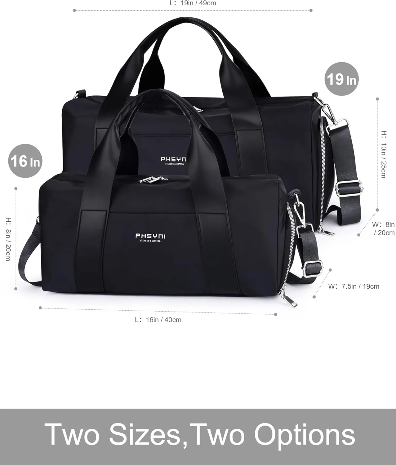 Compact Sports Gym Bag for Women and Men, Cute Mini Duffle Bag with Wet Pocket & Shoes Compartment, Personal Item Travel Workout Bag, 16"-Small, Black