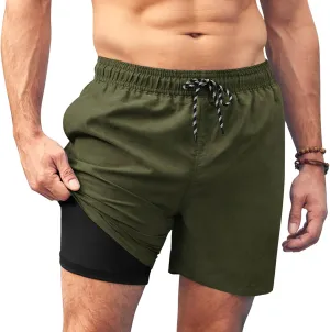 COOFANDY Men Swim Trunk with Compression Liner 2 in 1 Swimwear Bathing Suit Quick Dry Board Short