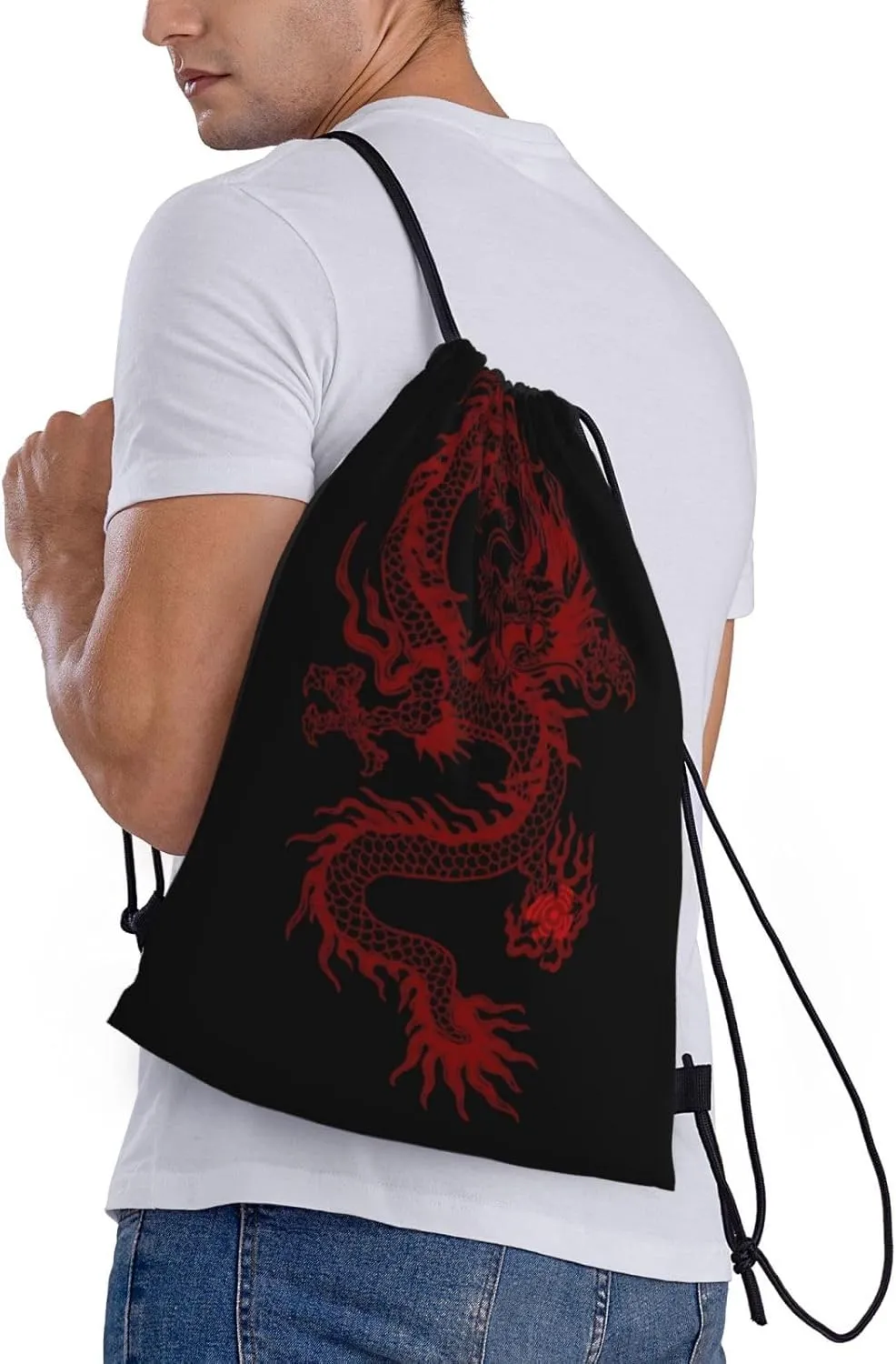 Cool Dragons Drawstring Bags Sports Bags Drawstring Backpack for Women Men Beach Yoga Swimming