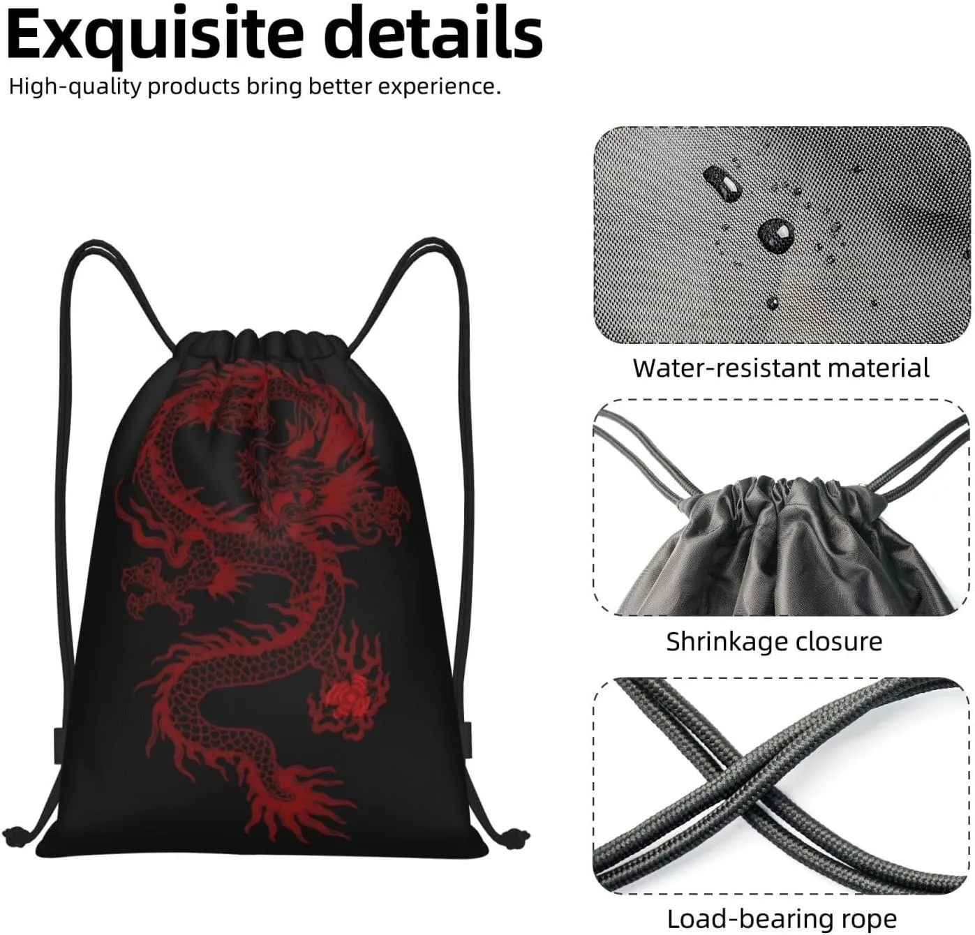 Cool Dragons Drawstring Bags Sports Bags Drawstring Backpack for Women Men Beach Yoga Swimming