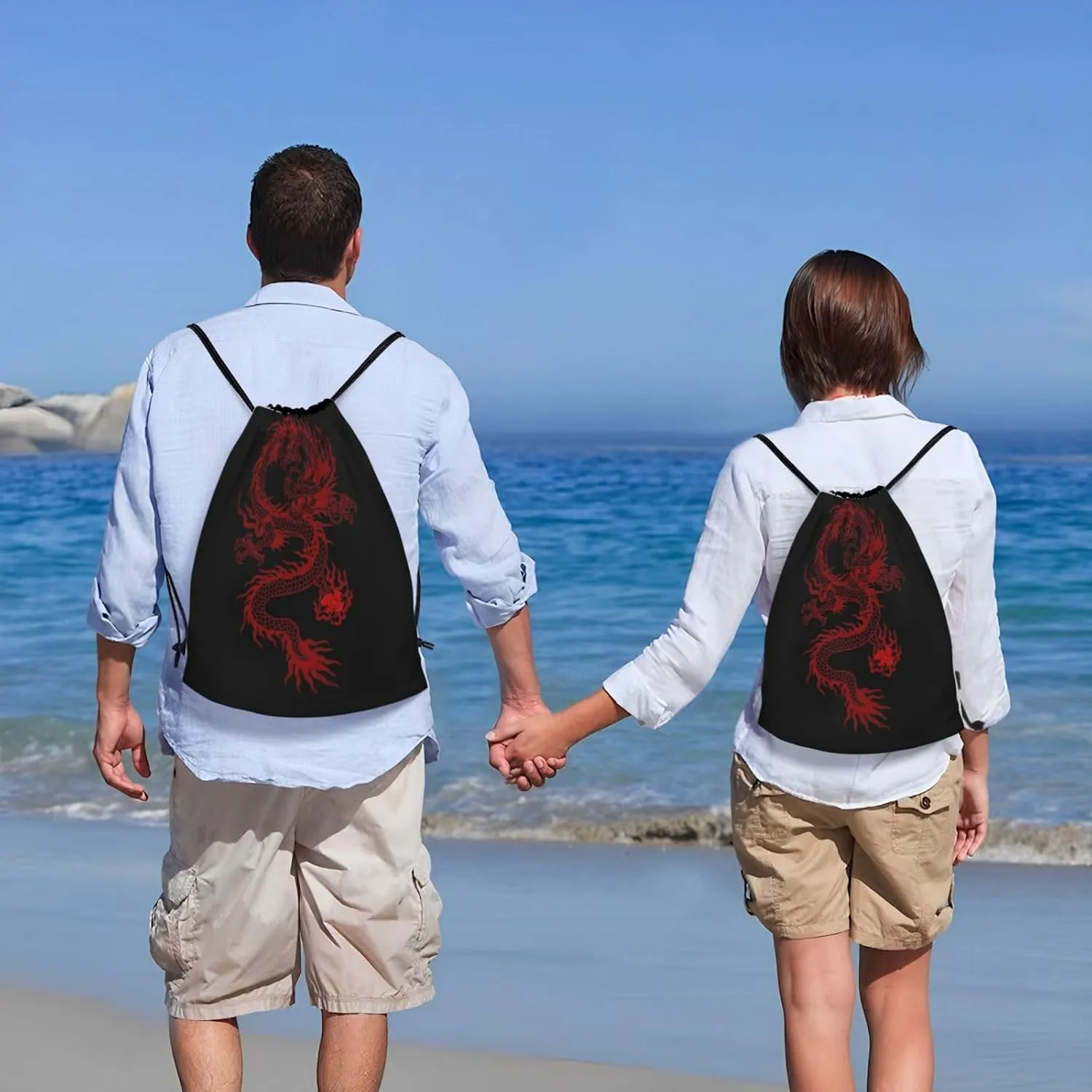 Cool Dragons Drawstring Bags Sports Bags Drawstring Backpack for Women Men Beach Yoga Swimming