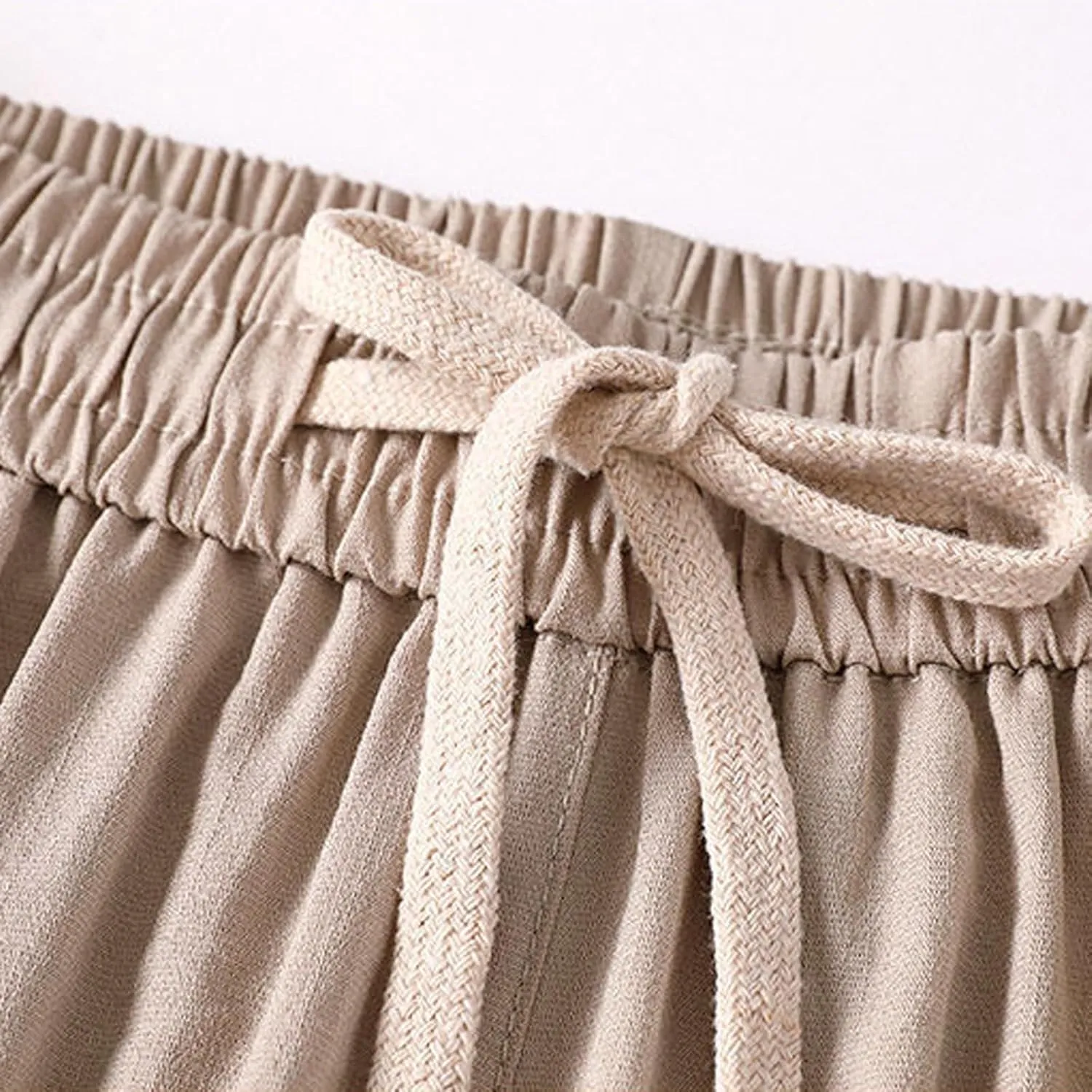 Cotton Linen Capri Pants for Women Casual Summer Capris Elastic High Waist Pants Wide Leg Cropped Trousers