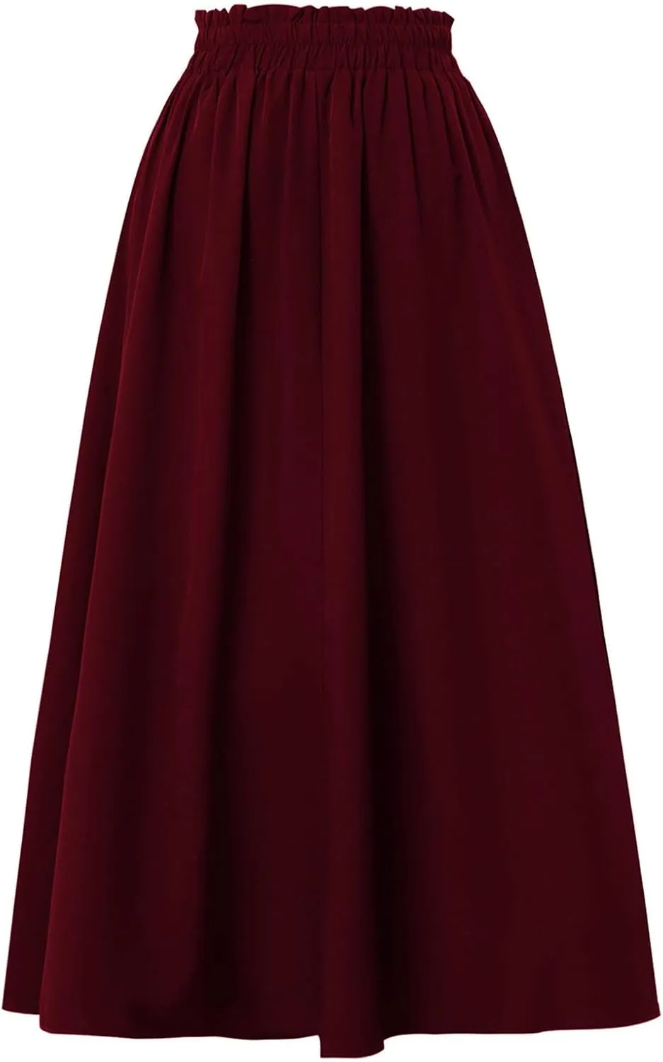 Cotton Linen Skirts for Women Midi Length Summer Drawstring Elastic Waist Smocked A-Line Skirt Knee Length with Pocket