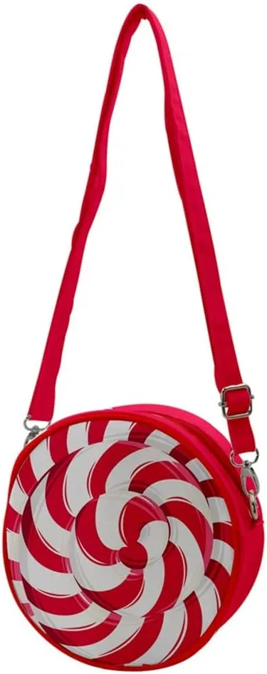 CowCow Women's Makeup Bag Travel Bag Organizer Travel Accessories Red Candy Twirls Crossbody Circle Bag