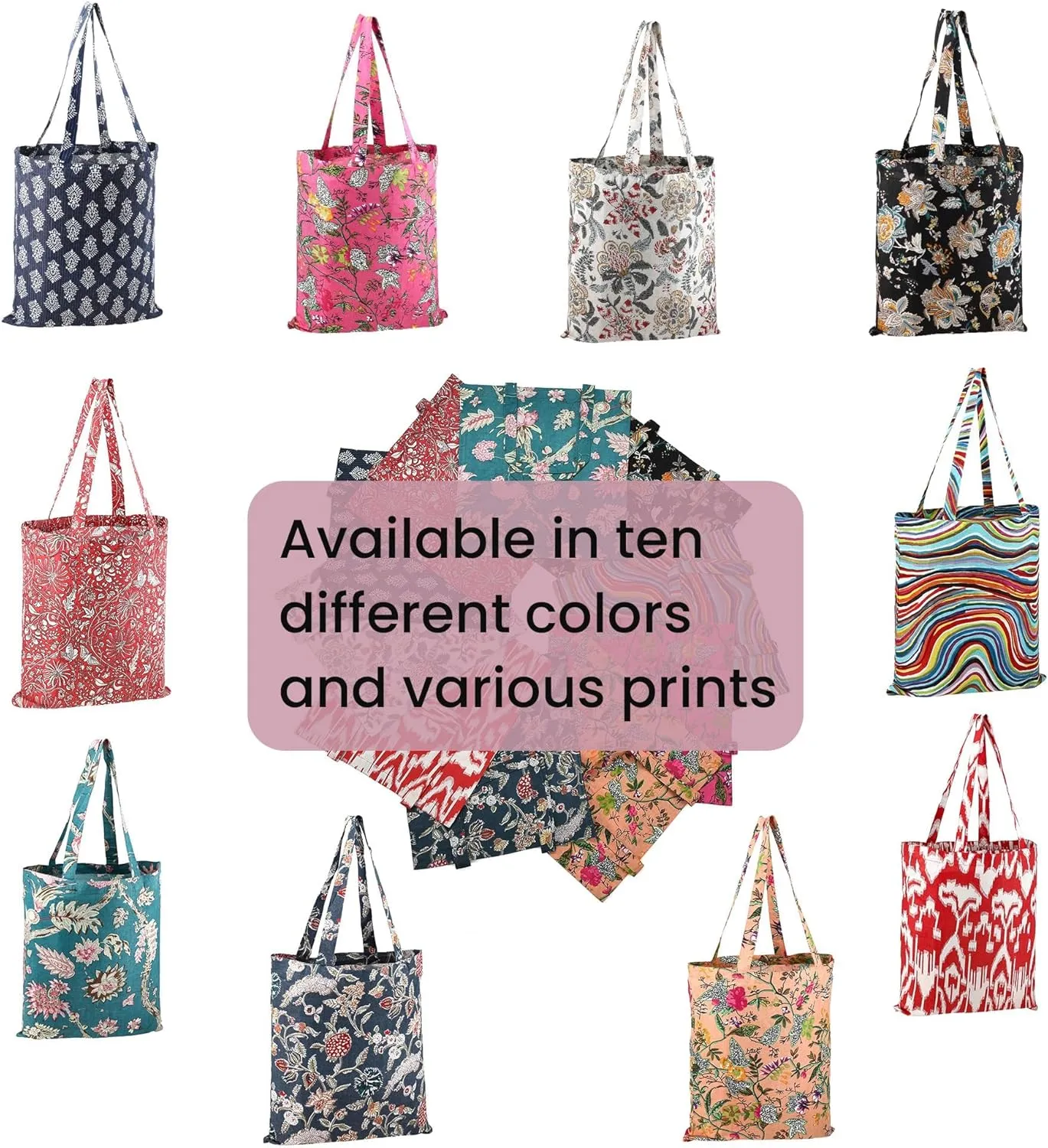 CPC Mix Cotton Floral Foldable Reusable Shopping Tote Bag for Grocery, Books, Laptop, 15x16 Inch