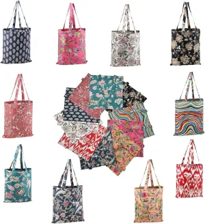 CPC Mix Cotton Floral Foldable Reusable Shopping Tote Bag for Grocery, Books, Laptop, 15x16 Inch