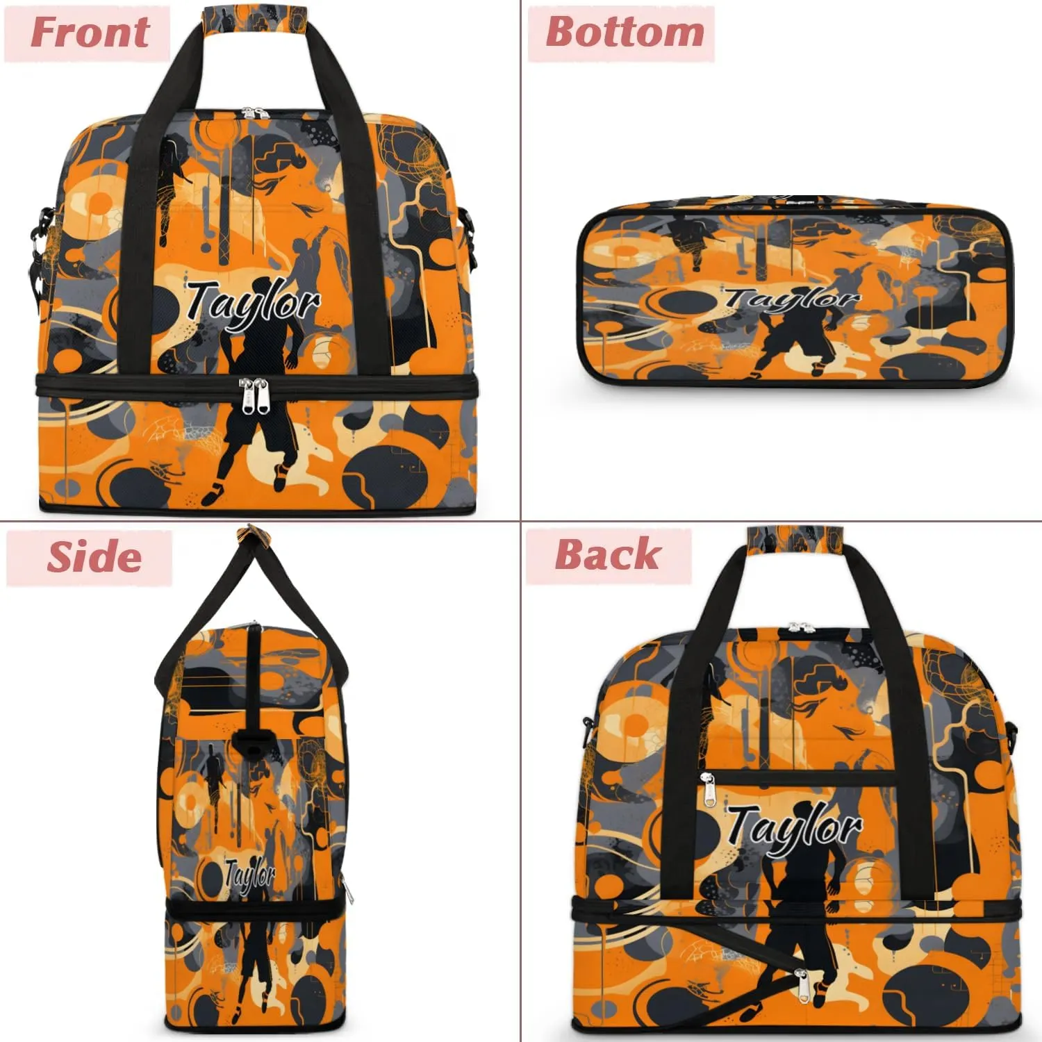 Customized Gym Bag for Women, Personalized Sports Theme Travel Duffel Bag with Name, Sports Weekender Overnight Bag with Shoes Compartment for Men Travel Yoga