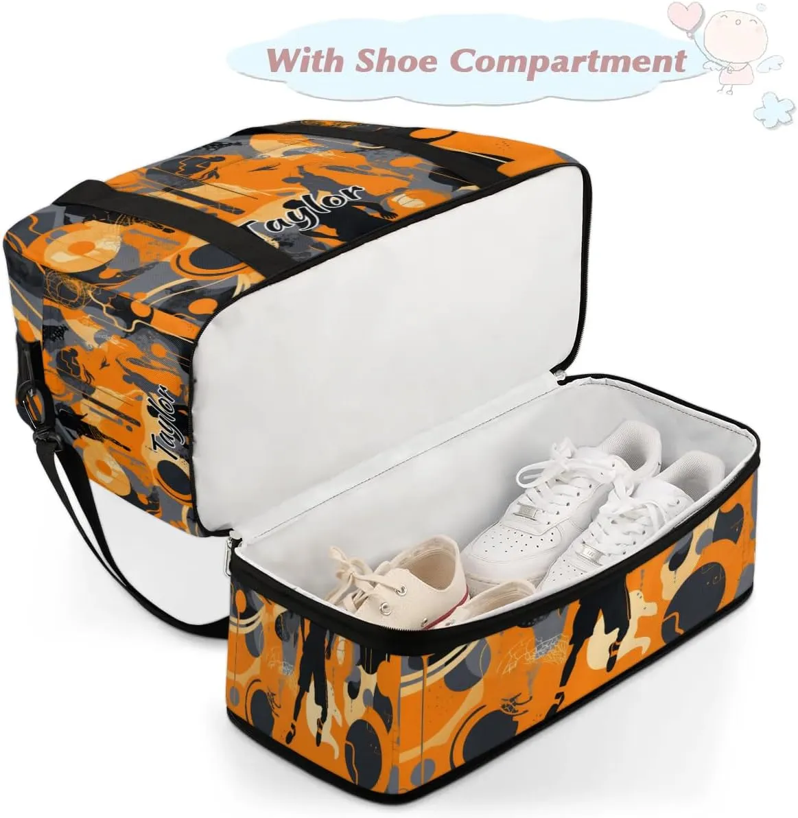 Customized Gym Bag for Women, Personalized Sports Theme Travel Duffel Bag with Name, Sports Weekender Overnight Bag with Shoes Compartment for Men Travel Yoga