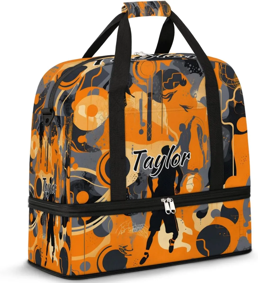 Customized Gym Bag for Women, Personalized Sports Theme Travel Duffel Bag with Name, Sports Weekender Overnight Bag with Shoes Compartment for Men Travel Yoga