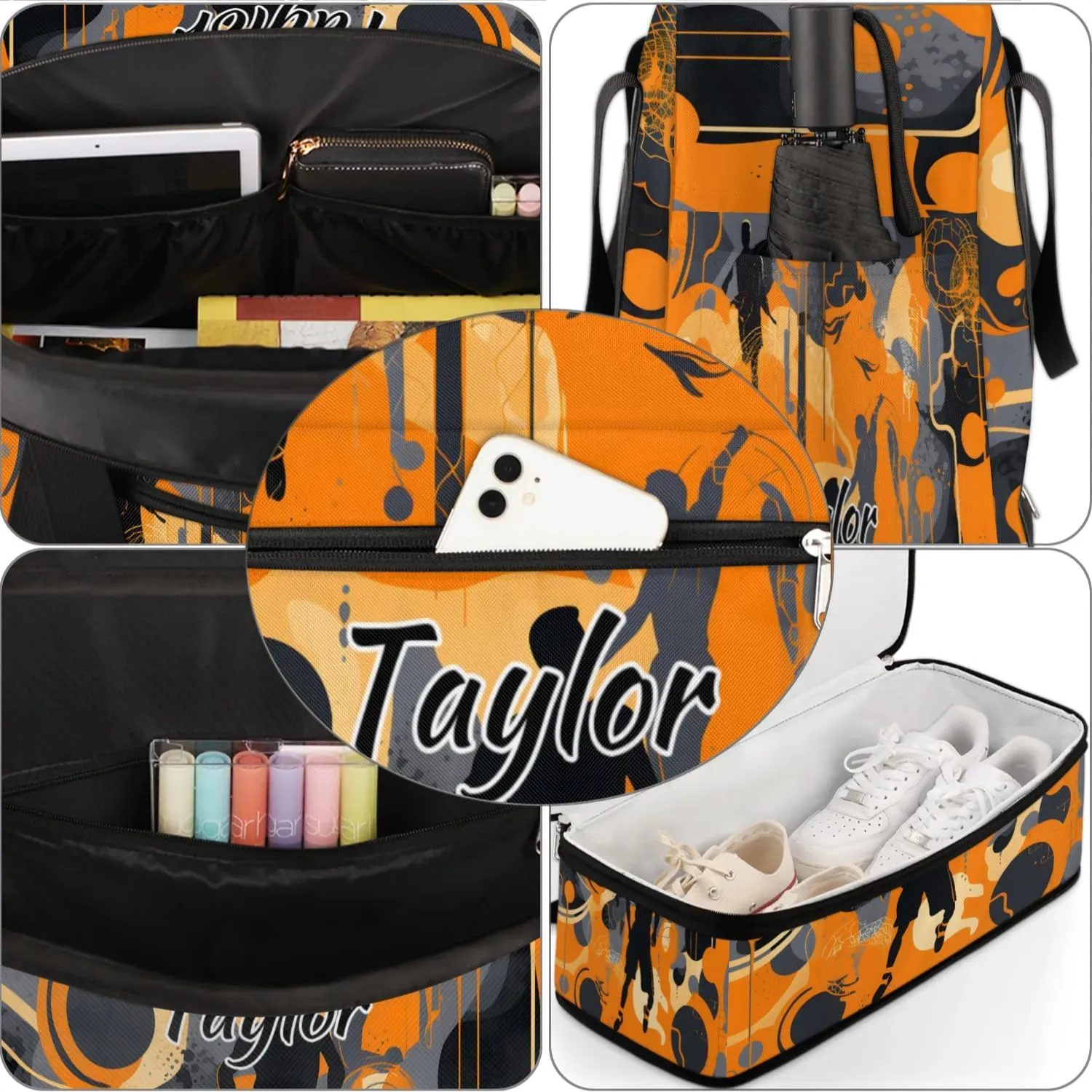 Customized Gym Bag for Women, Personalized Sports Theme Travel Duffel Bag with Name, Sports Weekender Overnight Bag with Shoes Compartment for Men Travel Yoga