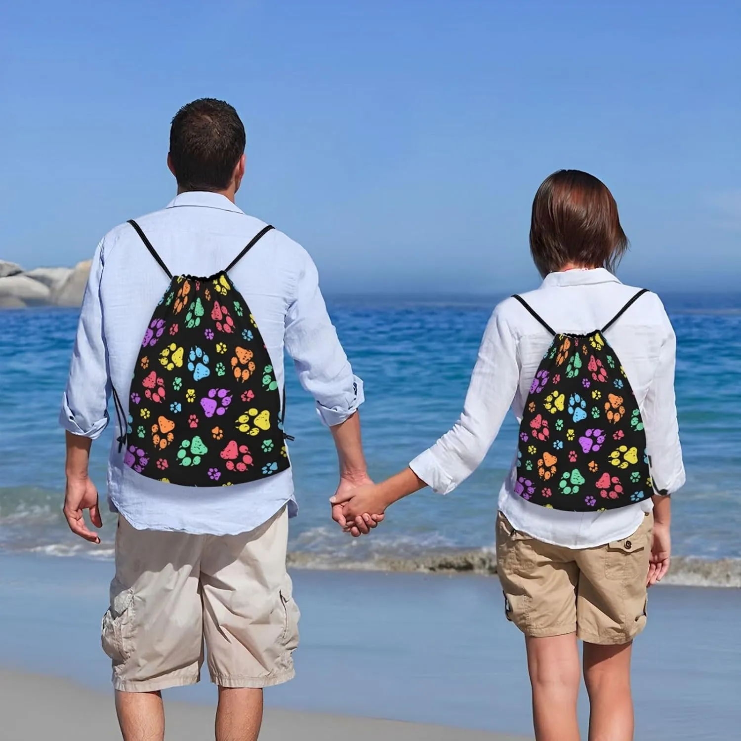 Cute Dog Paw Print Drawstring Backpack Adjustable Bag Sackpack Paws Bags for Gym Shopping Sport Yoga