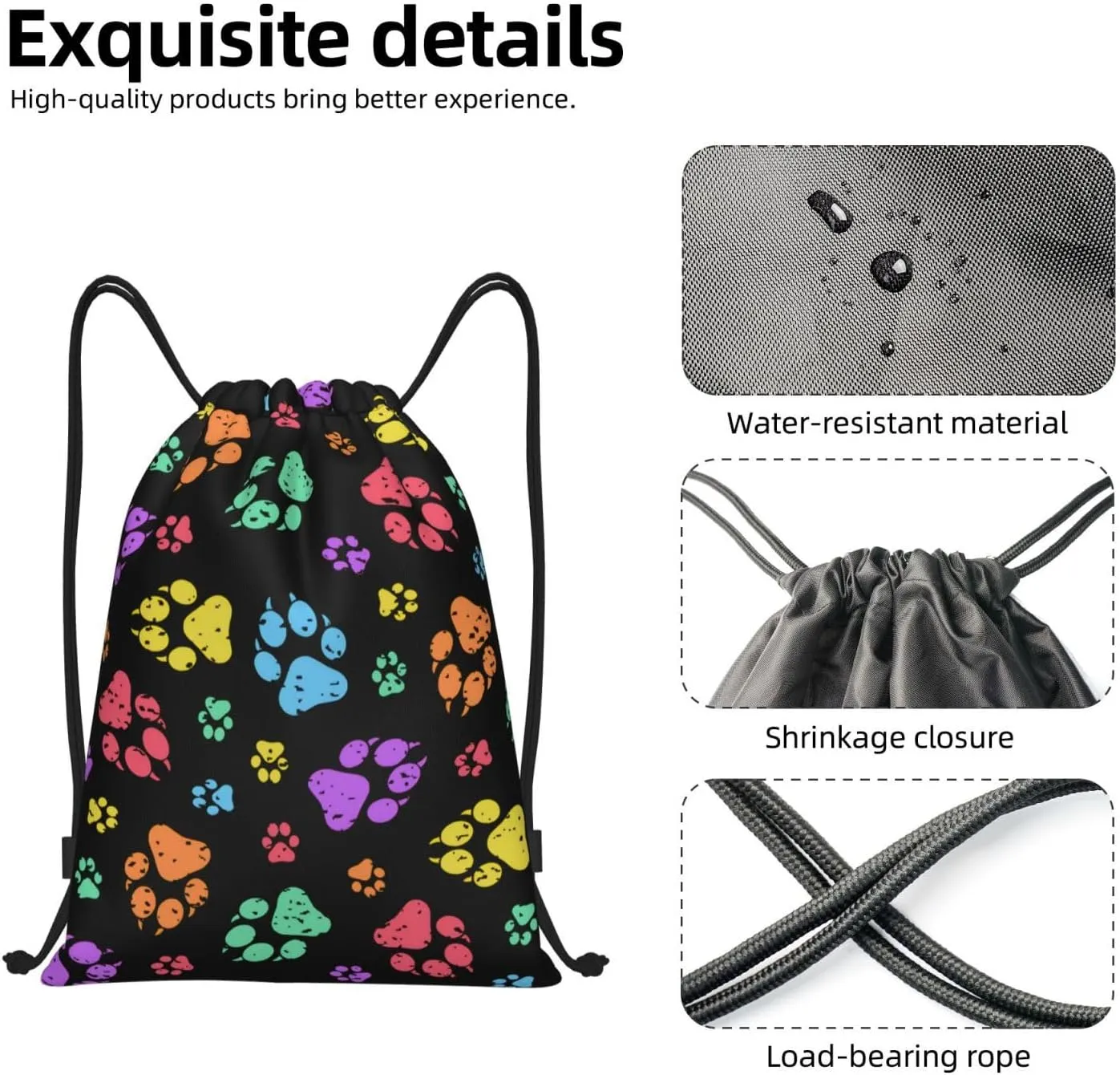 Cute Dog Paw Print Drawstring Backpack Adjustable Bag Sackpack Paws Bags for Gym Shopping Sport Yoga