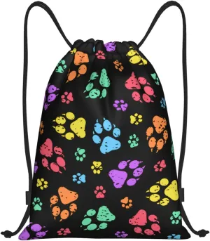 Cute Dog Paw Print Drawstring Backpack Adjustable Bag Sackpack Paws Bags for Gym Shopping Sport Yoga