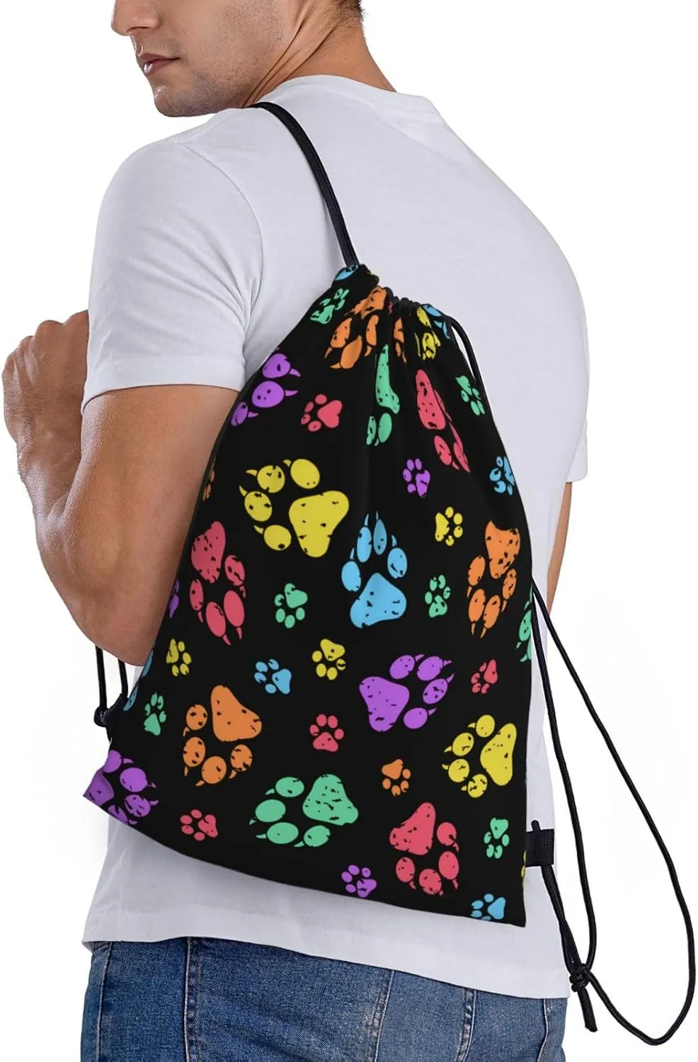 Cute Dog Paw Print Drawstring Backpack Adjustable Bag Sackpack Paws Bags for Gym Shopping Sport Yoga