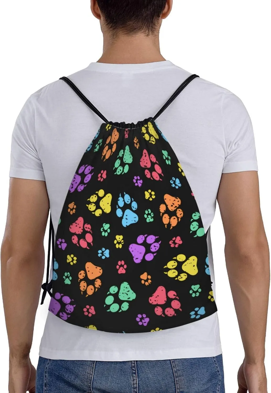 Cute Dog Paw Print Drawstring Backpack Adjustable Bag Sackpack Paws Bags for Gym Shopping Sport Yoga