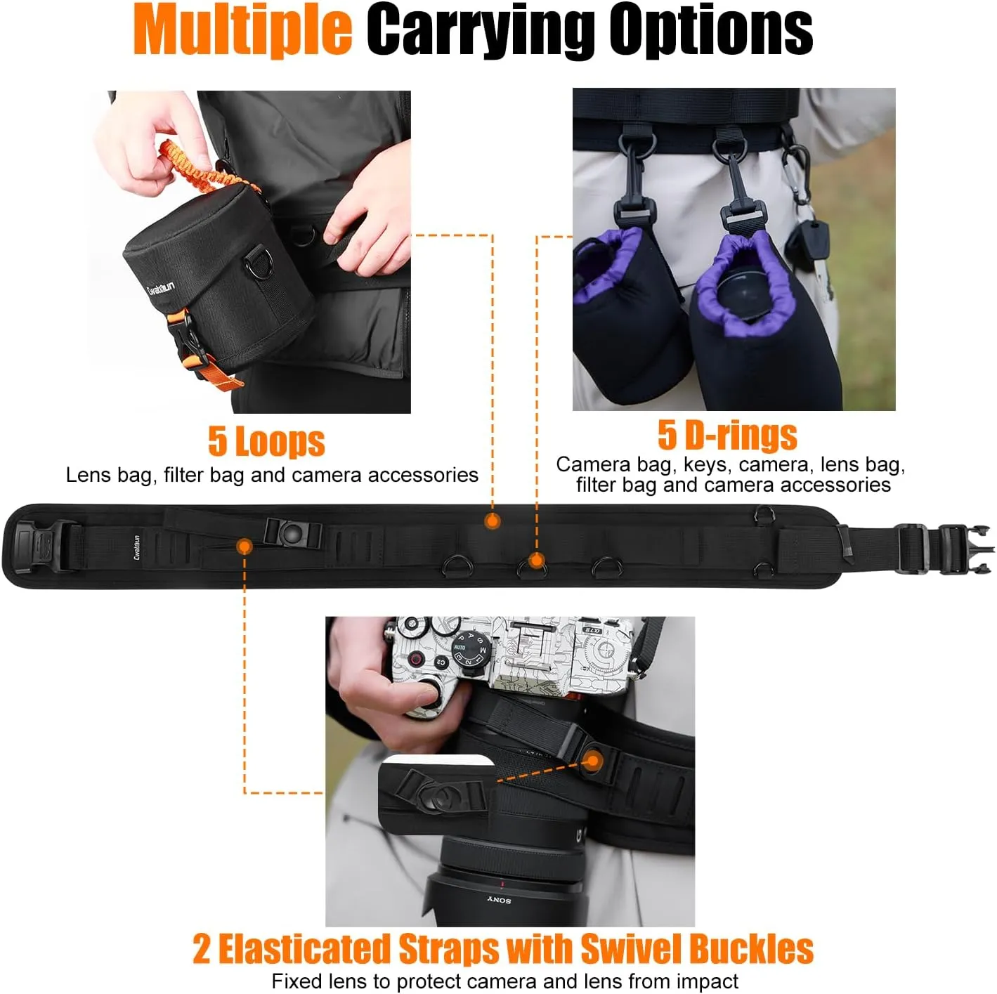 Cwatcun Multi-Function Camera Waist Belt, Outdoor Breathable Adjustable Camera Waist Strap for Photography Accessories