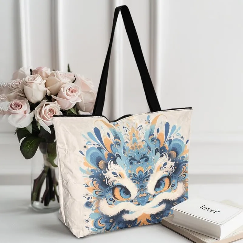 Daisy Flower Eco-Friendly Paper Tote Bag, French Bulldog Collie Dog Reusable Handbag Leopard Tote Bag for Women