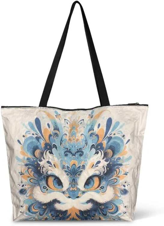 Daisy Flower Eco-Friendly Paper Tote Bag, French Bulldog Collie Dog Reusable Handbag Leopard Tote Bag for Women