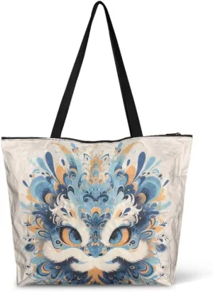 Daisy Flower Eco-Friendly Paper Tote Bag, French Bulldog Collie Dog Reusable Handbag Leopard Tote Bag for Women