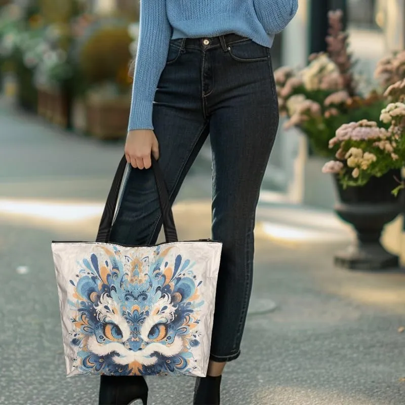 Daisy Flower Eco-Friendly Paper Tote Bag, French Bulldog Collie Dog Reusable Handbag Leopard Tote Bag for Women