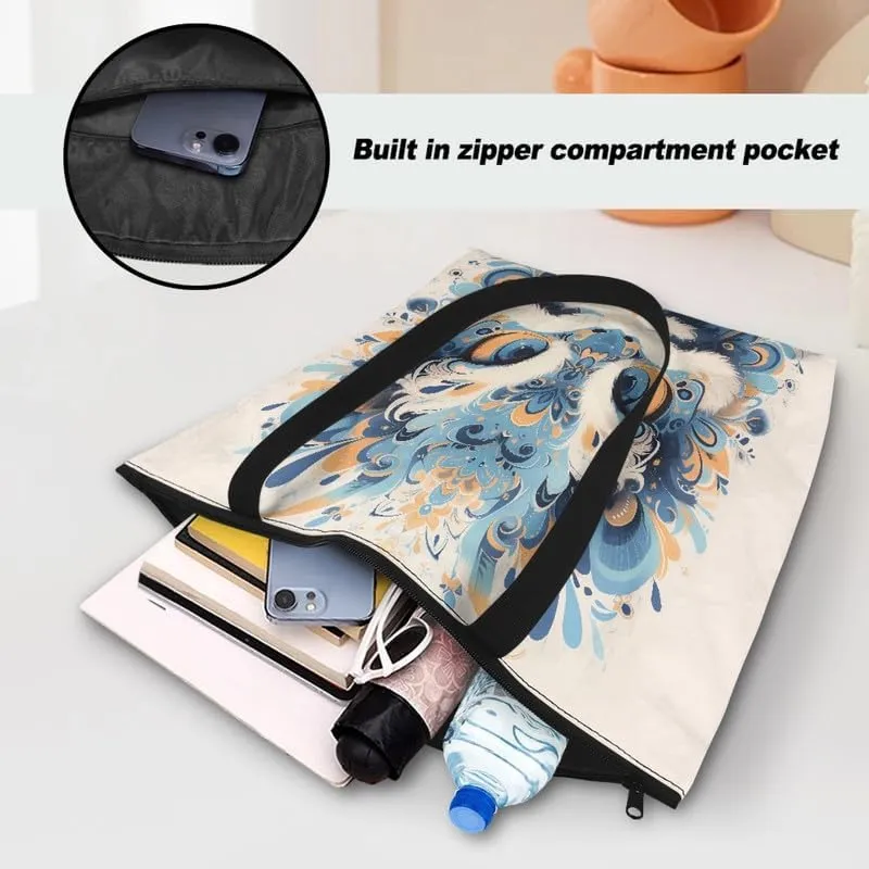 Daisy Flower Eco-Friendly Paper Tote Bag, French Bulldog Collie Dog Reusable Handbag Leopard Tote Bag for Women